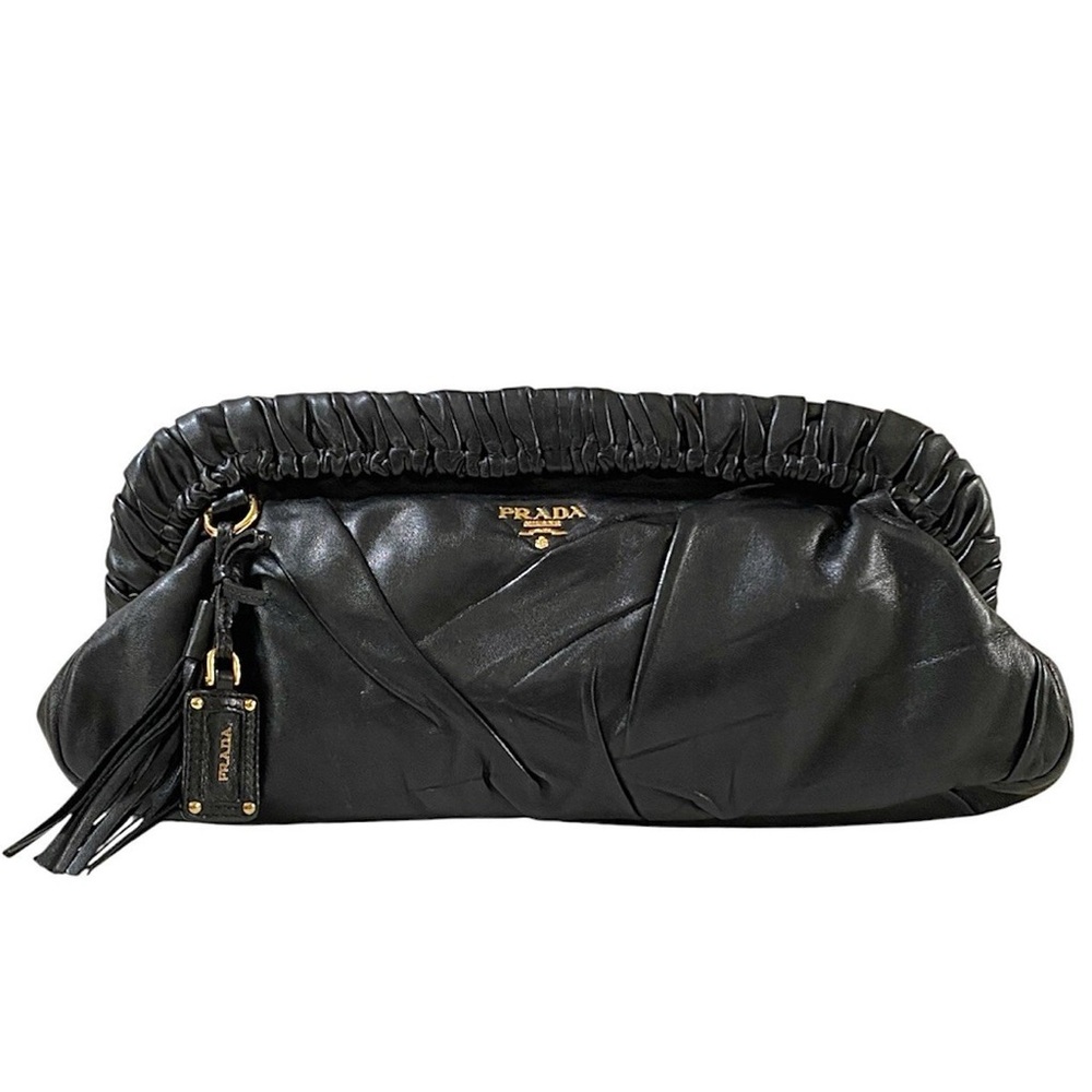 Prada Vintage Lambskin Baguette Clutch Nappa Leather - POCHETTE. Black/Gold